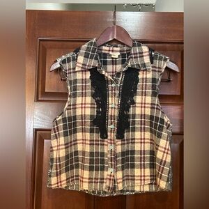 Daytrip Plaid Lace Sequin Back Sleeveless Top Women’s S Buckle